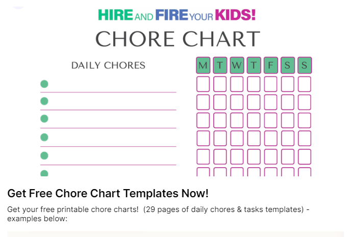 printable Chore Chart Template